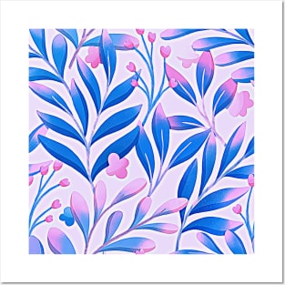 Beautiful purple, blue and pink flower pattern Posters and Art